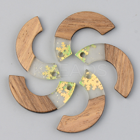 Transparent Resin & Walnut Wood Pendants RESI-S389-007A-D01-1