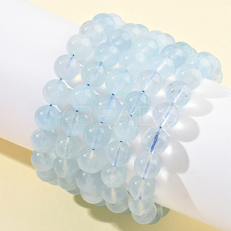 Natural Aquamarine Round Bead Stretch Bracelets for Men Women BJEW-U034-01A-01-1