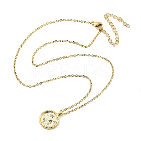 304 Stainless Steel Cubic Zirconia Constellation Flat Round Pendants LS-STAS-S145-01A-1