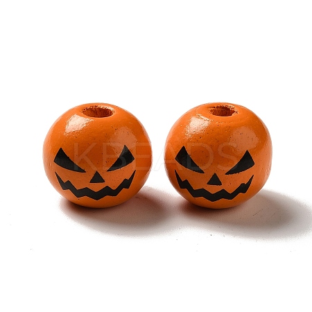 Printed Black Jack O Lantern Round Wood European Beads LS-WOOD-K007-03-1