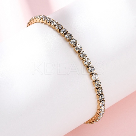 304 Stainless Steel Rhinestone Cup Chain Bracelets for Women BJEW-G753-01G-01-1