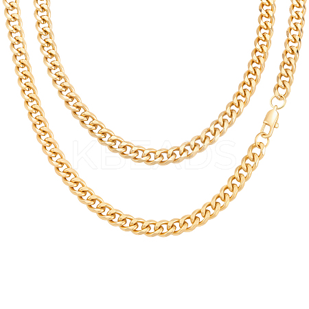 2Pcs 7mm Stainless Steel Cuban Link Chain Necklaces for Women Men NJEW-BBC0001-39B-1