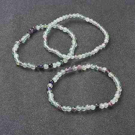 Natural Fluorite Beaded Stretch Bracelets BJEW-A117-A-38-1