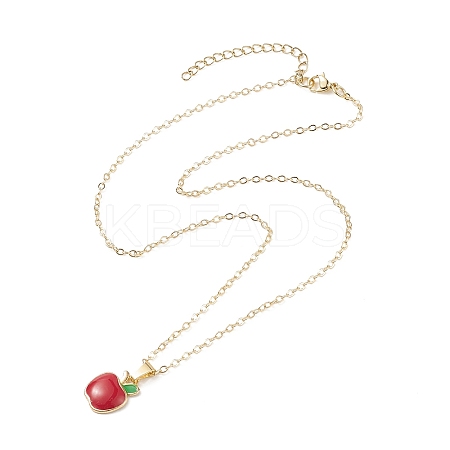 Enamel Apple Pendant Necklace with Golden Brass Cable Chains for Teachers' Day NJEW-TA00047-1