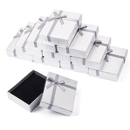 Rectangle Paper Jewelry Set Storage Boxes with Bowknot CON-TAC0014-04G-1