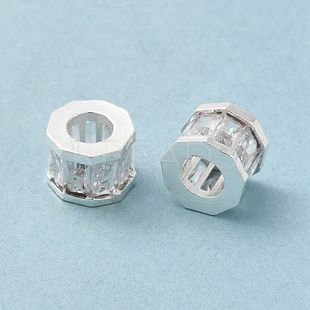 Rack Plating Brass Micro Pave Cubic Zirconia European Beads KK-F866-09S-1