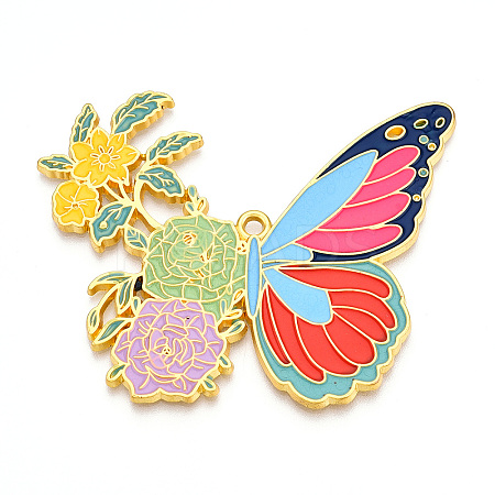 Rack Plating Alloy Enamel Big Pendants ENAM-N056-399F-G-1