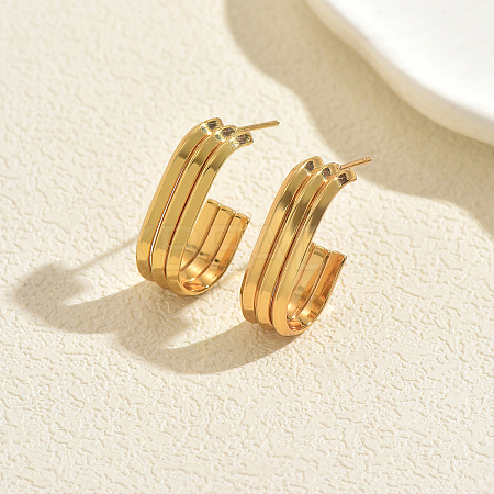 Triple Oval Stainless Steel Stud Earrings BE1288-1
