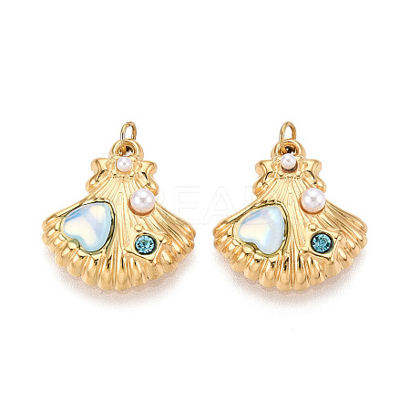 304 Stainless Steel Pave Crystal Rhinestone and ABS Imitation Pearl Resin Pendants STAS-T069-87B-1
