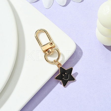 Star with Smiling Face Alloy Enamel Pendant Decorations HJEW-YW00010-06-1
