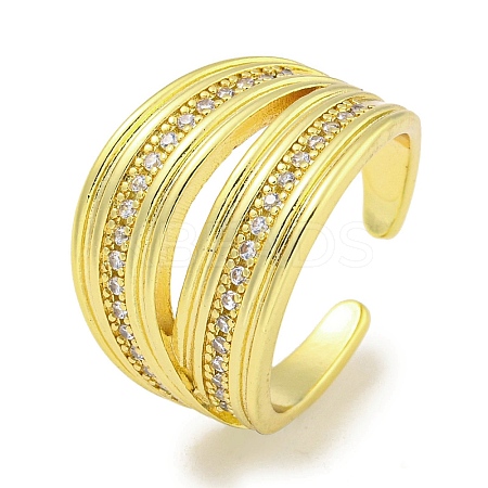 Rack Plating Brass Micro Pave Cubic Zirconia Open Cuff Rings for Women RJEW-I104-15G-1