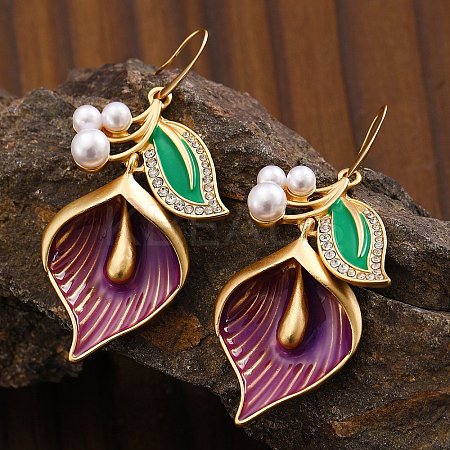 Flower Alloy Enamel Dangle Earrings LS-EJEW-Z108-01G-1