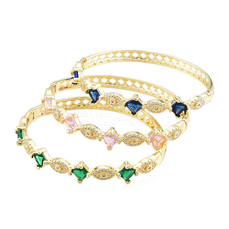Cubic Zirconia Rhombus & Horse Eye Hinged Bangle BJEW-N012-046-1