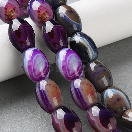 Natural Banded Agate (Dyed & Heated) Beads Strands G-M446-D01-01F-1