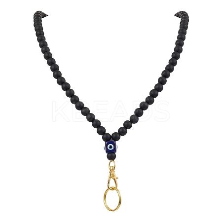Round Silicone & Resin Evil Eye Beads Name Card Necklace Lanyard NJEW-JN05095-01-1