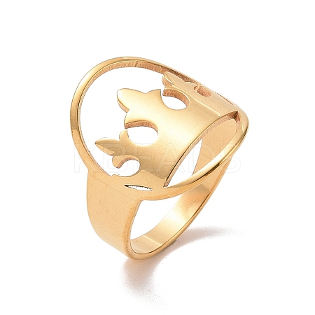 Ion Plating(IP) 201 Stainless Steel Oval with Crown Finger Ring RJEW-J051-42G-1