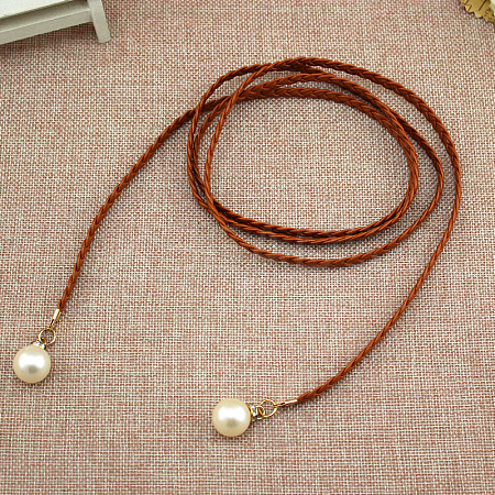 Imitation Leather Braided Belly Belt with Plastic Imitation Pearl Round Bead WG11EBA-08-1