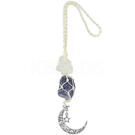 Nuggets Natural Quartz Crystal & Lapis Lazuli Pouch Pendant Decorations HJEW-WH20002-03E-1