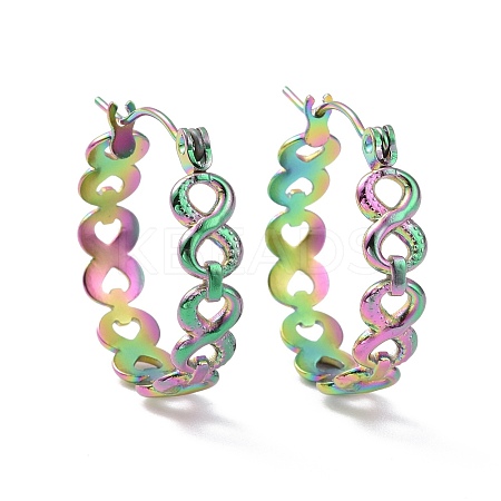 Ion Plating(IP) Rainbow Color 304 Stainless Steel Infinity Hoop Earrings for Women EJEW-G293-28M-1