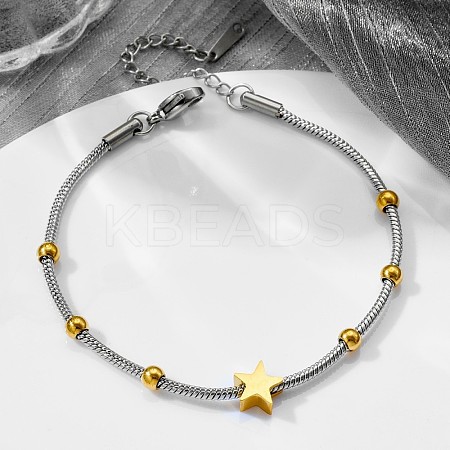 Duo Tone 201 Stainless Steel Star Round Snake Chain Bracelets for Women WGA233C-01-1