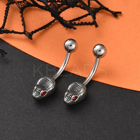 Snake Head 316 Surgical Stainless Steel Cubic Zirconia Belly Button Rings EJEW-G416-16AS-01-1