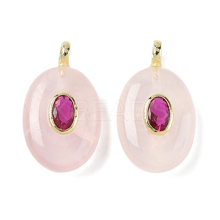 Natural Rose Quartz & Cubic Zirconia Pendants X-G-Z076-01G-20-1