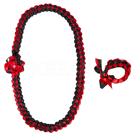 Polyester Graduation Honor Ribbon & Braided Bracelets & Brooch Sets AJEW-WH20816-001B-1