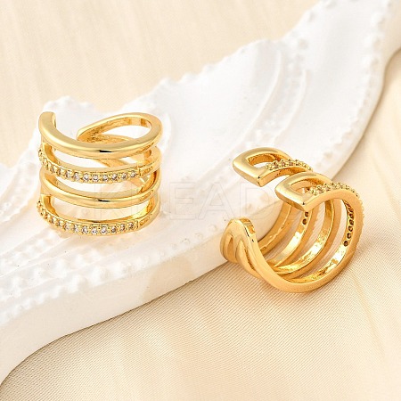 Brass Micro Pave Clear Cubic Zirconia Cuff Earrings EJEW-K309-08G-1