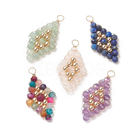 Natural Mixed Stone Copper Wire Wrapped Pendants PALLOY-JF02012-1