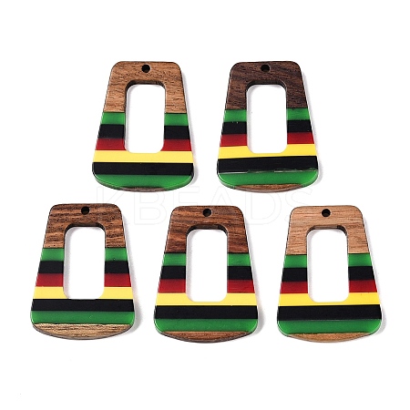Jamaican Colour Epoxy Resin & Walnut Wood Pendants RESI-N039-122S-1