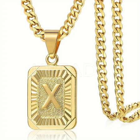 Rectangle with Letter Pattern 304 Stainless Steel Pendant Necklaces FS-WGFC766-25-1