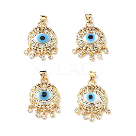Lampwork Evil Eye Pendants with Colorful Cubic Zirconia ZIRC-L102-14G-02-1