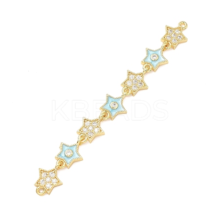 Brass Micro Pave Clear Cubic Zirconia 7 Star Links Connector Charms KK-H539-16G-05-1