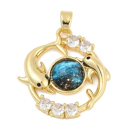 Brass Micro Pave Clear Cubic Zirconia with Glass Pendants KK-G524-01G-05-1