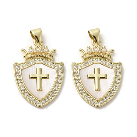 Brass Pave Shell Pendants KK-I708-17G-G-1