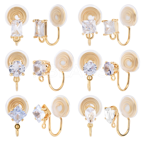 12Pcs 6 Styles Brass Micro Pave Clear Cubic Zirconia Ear Cuff Findings KK-BBC0022-22-1