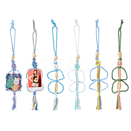 6Pcs 6 Colors Flower Polycotton Car Photo Pendant Decorations AJEW-FH0006-84-1