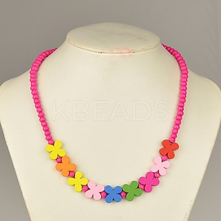 Colorful Wood Necklaces for Kids NJEW-JN00306-02-1