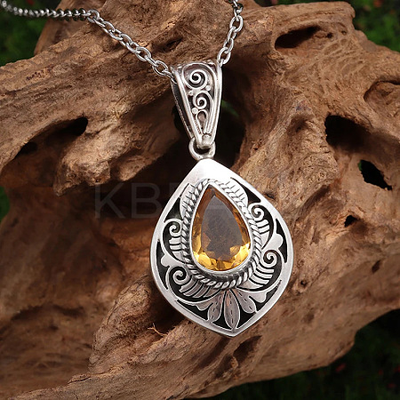 Alloy Topaz Rhinestone Pendant Necklaces FS-WG9981E-01-1