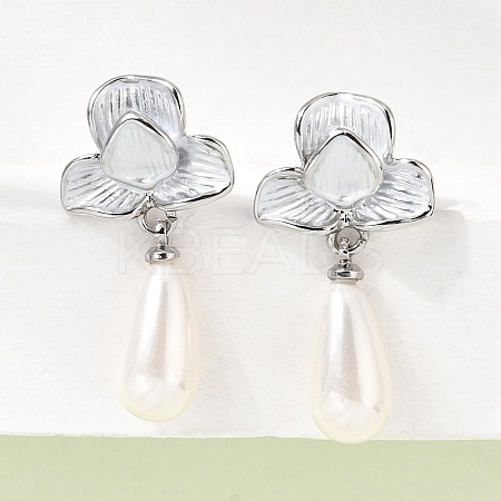 Brass Enamel Stud Dangle Earrings KK-CBAB173-02A-P-1