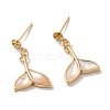 Whale Tail Shape Brass with Natural Shell Dangle Stud Earring Findings KK-P253-03G-1