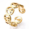 Ion Plating(IP) 304 Stainless Steel Peace Sign Open Cuff Ring for Women LS-RJEW-T027-08G-1