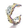 Rainbow Color Ion Plating(IP) 304 Stainless Steel Leaf Wrap Open Cuff Ring for Women RJEW-A005-11-2