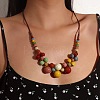 Bohemian Porcelain Round Beaded Imitation Leather Cord Bib Necklaces for Women FS-WG95F0C-01-2