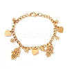 201 Stainless Steel Heart & Hamsa Hand Charm Bracelet with Curb Chain for Women STAS-P304-29G-1