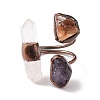 Natural Amethyst & Quartz Crystal Irregular Nugget Open Cuff Ring RJEW-I082-07R-02-2