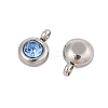 Trendy Original Color 304 Stainless Steel Grade A Rhinestone Flat Round Charm Pendants RB-M030-06Q-2