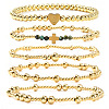 5Pcs Brass & Natural African Turquoise(Jasper) Beads Stretch Bracelets for Women BK1359-7-1