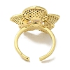 Rack Plating Brass Micro Pave Cubic Zirconia Flower Open Cuff Rings RJEW-P110-03G-3