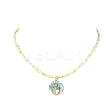 Flower Alloy Enamel Pendant Glass Seed Beaded Necklaces for Women NJEW-JN05550-01-1